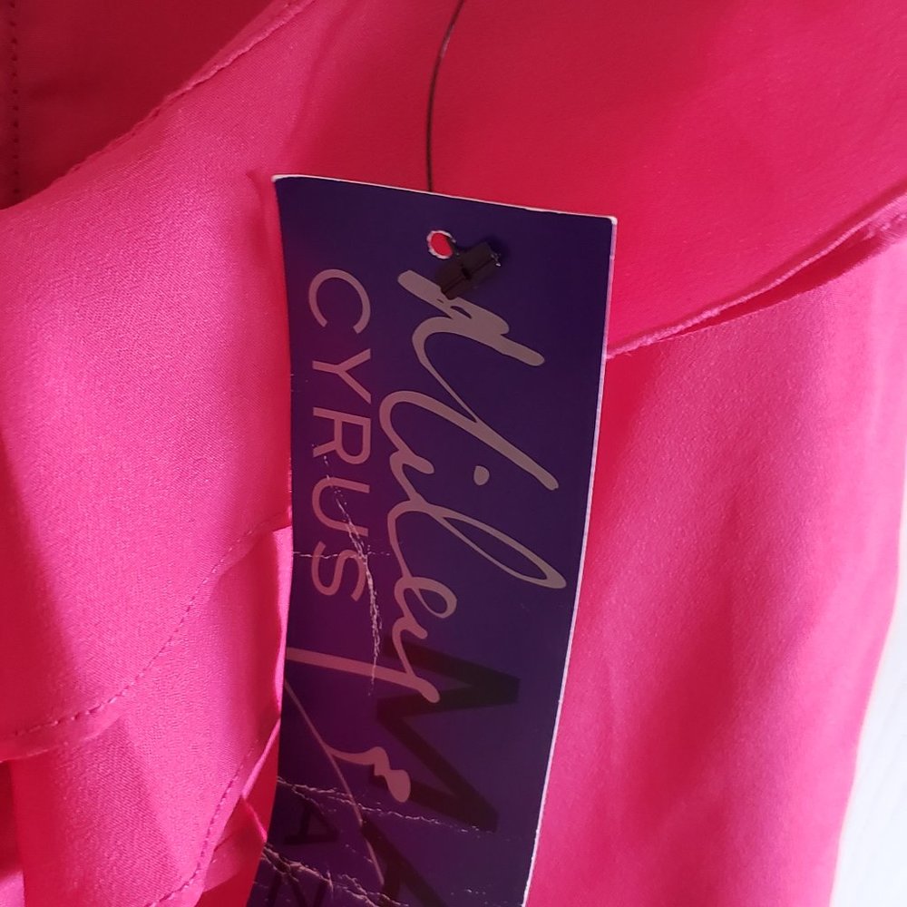 Miley Cyrus Max Azria Hot Pink Ruffle Cami Top XL - Picture 3 of 7